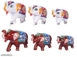 WhiteRed Ceramic Elephant Showpieces Set, enhancing home decor & gifting - Indian handmade paper Mache figurine (6 pieces, 10cm)
