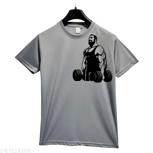 Classic polyester gym motivation T-shirts, short sleeves, printed design, men's sizes S to XXL