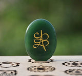 Green jade crystal cabochon money switch word, Feng Shui showpiece for prosperity & attracting money (both side), Indian origin