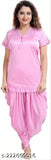 Baby Pink satin night suit for women and girls, Parjet by KLEIDUNG, partial Patiala pants with short sleeves