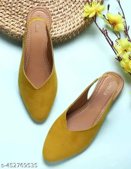 Yellow velvet slipper for women, TPR sole, backstrap net detail, multiple sizes available from India