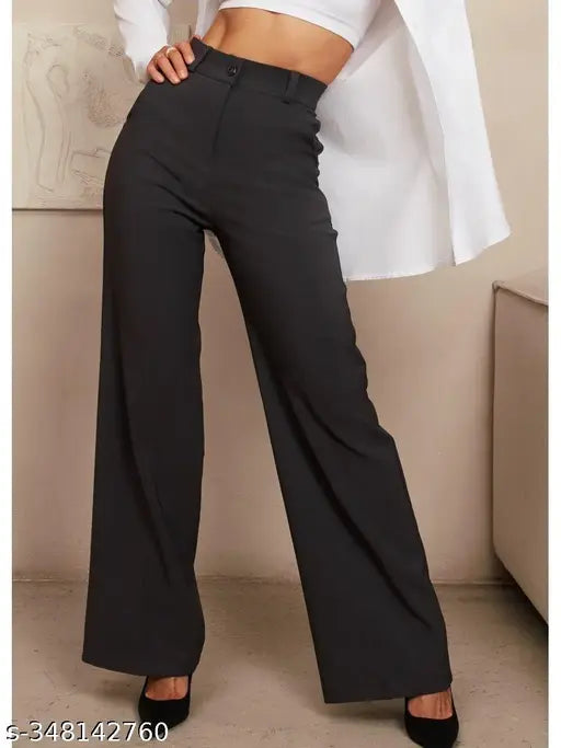 Women's black casual trousers, solid color, korean style, black fit