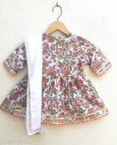 Little girls cotton anarkali kurta sarara set with printed dupatta for summer party wear, 1-2 Years to 7-8 Years
