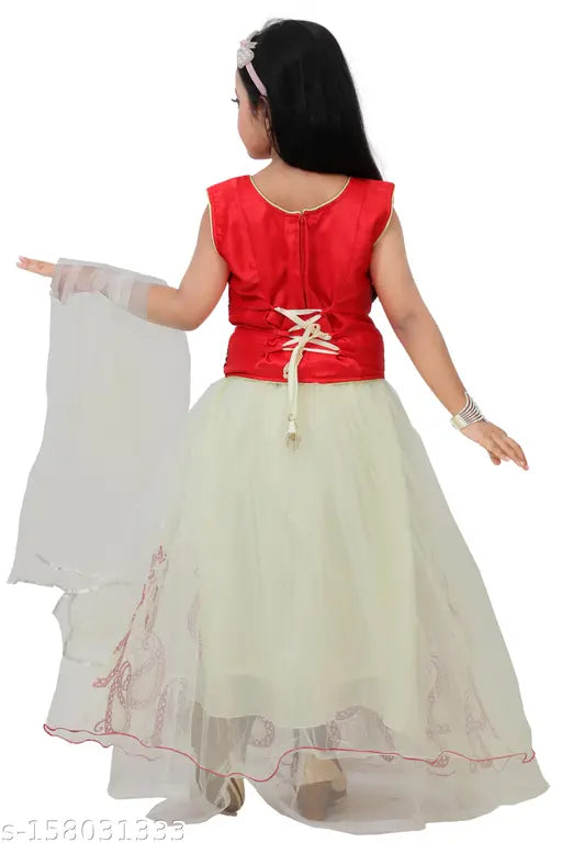 Soft silk and net embroidered lehena choli for kids, perfect fit for ages 3-4 years or 8-9 years. Made in India