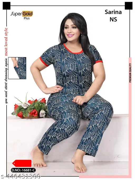 ivanyas new printed net nightsuit cordset with pocket, comfortable lounge wear for sleep in L or XL size