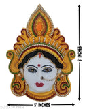 Yellow and red plastic Mahalakshmi face figurines, 2pc combo set for home or office decor, bringing prosperity and wealth symbolism. (4cm L x 15cm H x 13cm W)