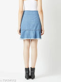 Denim blue ombre effect mini skirt, Miss Chase women's solid straight cut with button closure, size options available from 26 to 34