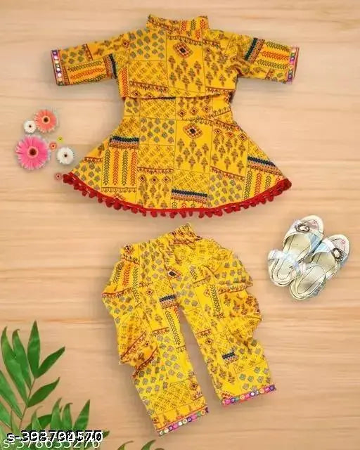 Ethnic cotton anarkali kurta set for girls, trendy and festive with dhoti pants and short sleeves, Indian wedding season party dress