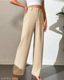 Cream linen high-waist wide-leg pants