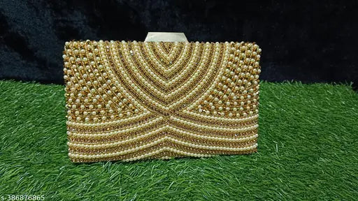 Pearl and gold sequin pattern, women's festive clutch purse