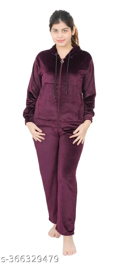 Soft velvet winter nightsuit for women - Dartline India, long-sleeved pyjamas