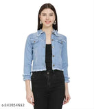 Denim three-quarter sleeve solid 3 Patti jacket for women, S (34in bust, 24in length), modern Afghan style