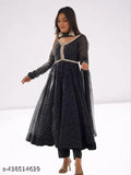 Georgette 3/4 sleeve round neck printed party wear gown, long sleeves, dyed/washed net, size S-XL, daily use for casual or formal events, Indian women's wear