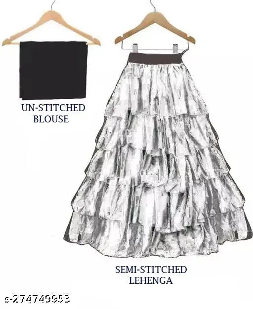 Sagittarius satin-net ruffled embroidered lehenga choli set for kids, featuring semi-stitched blouse and dupatta in India