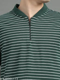 Black cotton striped polo t-shirt for men, short sleeves, horizontal stripes, Henley collar, UrGear brand