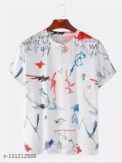 Men's Lycra t-shirt with short sleeves, printed with random words for a stylish and comfortable look. #printedtshirt #mensfashion #clothingbrand #India