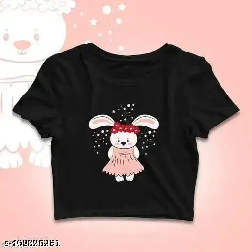 Trendy printed cotton crop top, short sleeves, size S from India