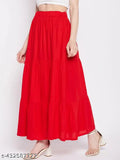 Red rayon skirt for women and girls, attractive and stylish with a solid pattern, available in multiple sizes from 26 to 46