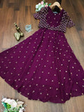 Purple Georgette party wear kameez with organza blazer and embroidered embellishments, women's formal wear