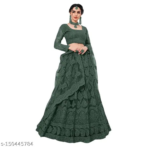 Embroidered net lehenga-choli set for women, Indian fashion trend