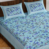 White floral superfine cotton double queen flat sheets set (2 pillow covers), made in India