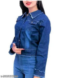 Denim, long-sleeve solid teen patti jacket for women. High-quality Indian craftsmanship