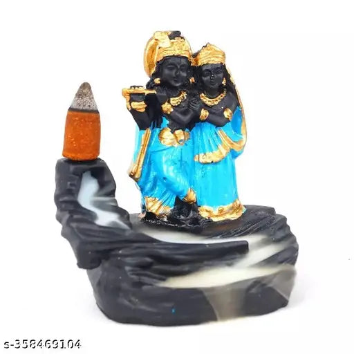 Blue Radha Krishna Smoke Fountain Idols, polyresin decorative showpiece, 10x7x10 cm, Indian origin