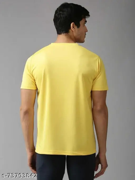 Yellow micro polyester sports casual t-shirt for men, super soft round neck with half sleeves