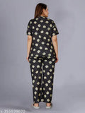 Printed polycotton night suit set, women's lounge wear with crop t-shirt pyjama and shorts, suitable for winter or beach wear. Indian origin