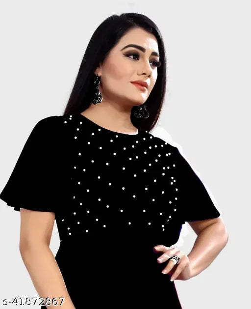 Girls black rayon ethnic gown, short sleeves solid pattern for age 6-7 years, pack of 1