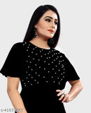 Girls black rayon ethnic gown, short sleeves solid pattern for age 6-7 years, pack of 1