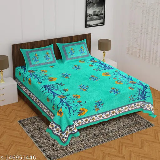 Floral print 150TC cotton double bedsheet (King Size) with 2 pillow covers, perfect for an AC room in any season