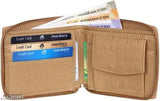 Beige faux leather round chain wallet, Indian origin. One compartment for essential cards