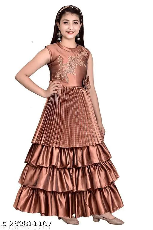 Embroidered silky party dress for girls with ruffles, suitable for coffee and latest ethnic events. Popular low-cost option under 499. Great choice for weddings