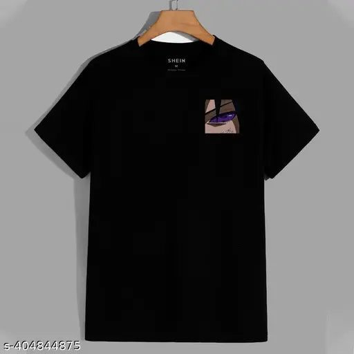 Black cotton T-shirt (Unisex, Regular Fit, Half Sleeve, Round Neck, Anime Printed) - Quality Cotton, Large/Small Sizes Available - Made in India