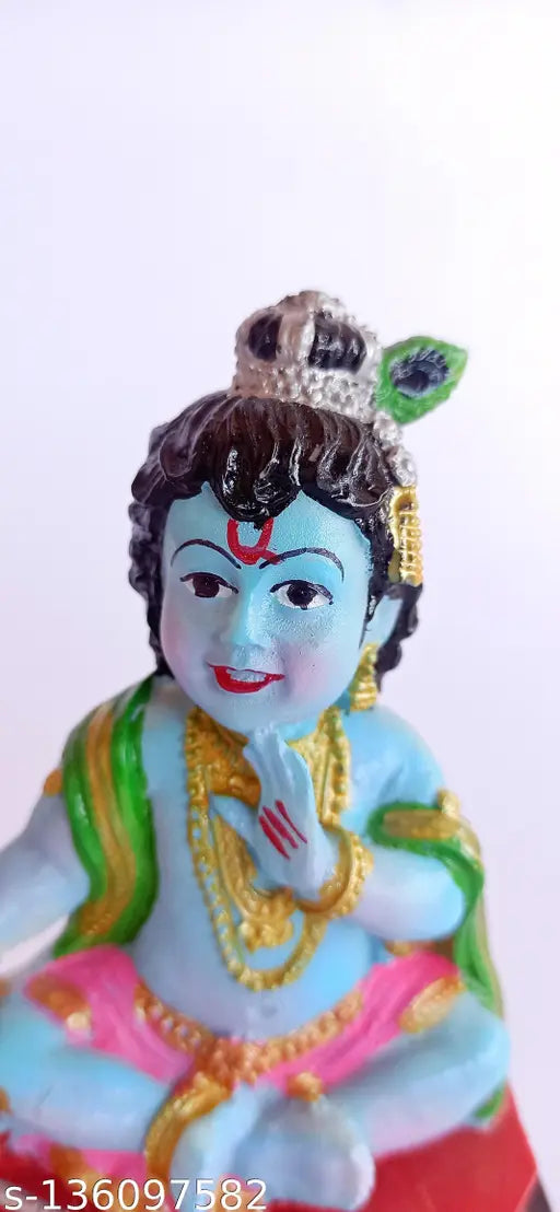 Marble dust idol of Baby Krishna Makhan Chor, 13x10x3cm, perfect for gift and home decor Puja
