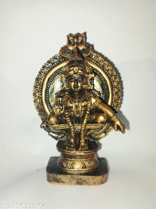 Copper-toned Ayyappa idol, decorative polyresin showpiece - 11cm tall, Indian temple art figurine
