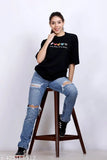 Black round neck cotton oversized tshirt