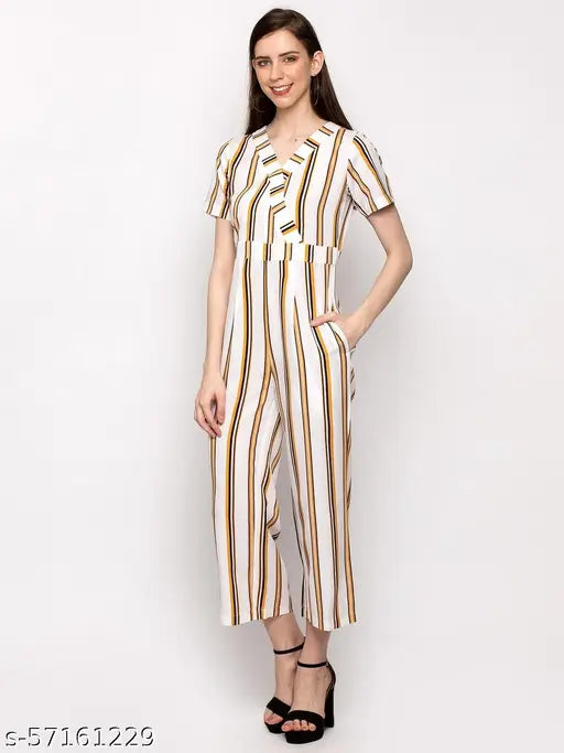 Striped women's poly crepe jumpsuit, short sleeves, printed net pattern - XS (33in bust, 51in length, 27in waist, 36in hip) - vibrant and affordable Indian-made fashion