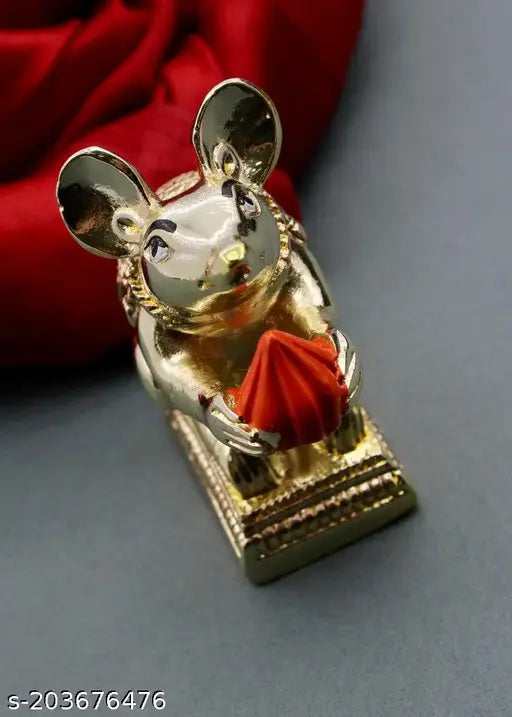 Gold-finished, rust-resistant floral design Mushak with Modak, enhancing Ganesh decoration