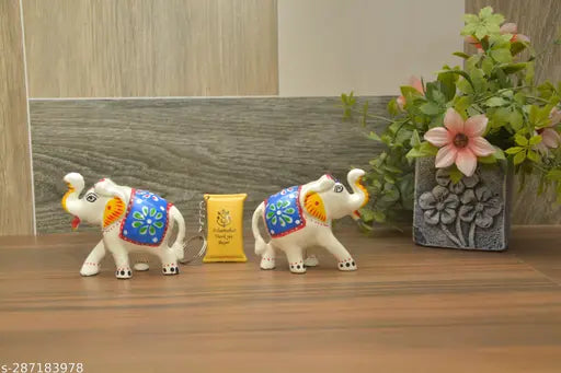 Handmade white and red elephant figurines set (10cm x 7cm), perfect home decor or gift