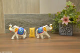 Handmade white and red elephant figurines set (10cm x 7cm), perfect home decor or gift