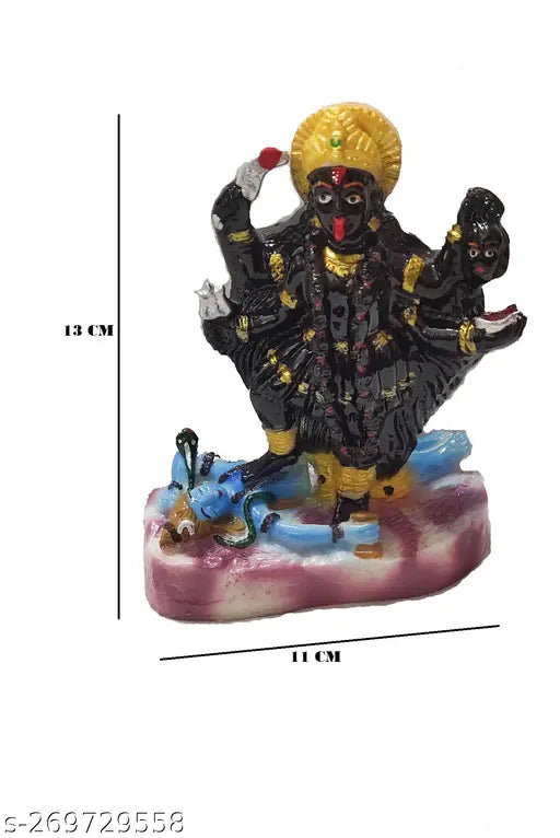 Multicolor polyresin Kali Mata Devi statue, spiritual pooja figurine - 13 cm (Indian handicraft)