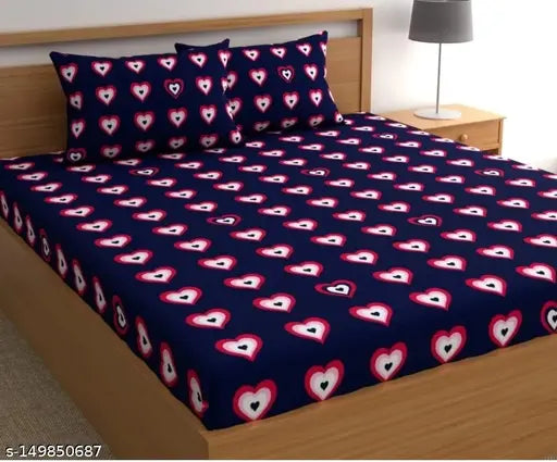 Blue and black heart patterned bedding set with two pillows
