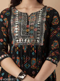Rayon Nayra Cut Kurti set in printed combo, three-quarter sleeves, Indian fashion clothing for women