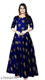 Rayon printed designer long kurtis, three-quarter sleeves, vibrant Indian party wear and office wear for women