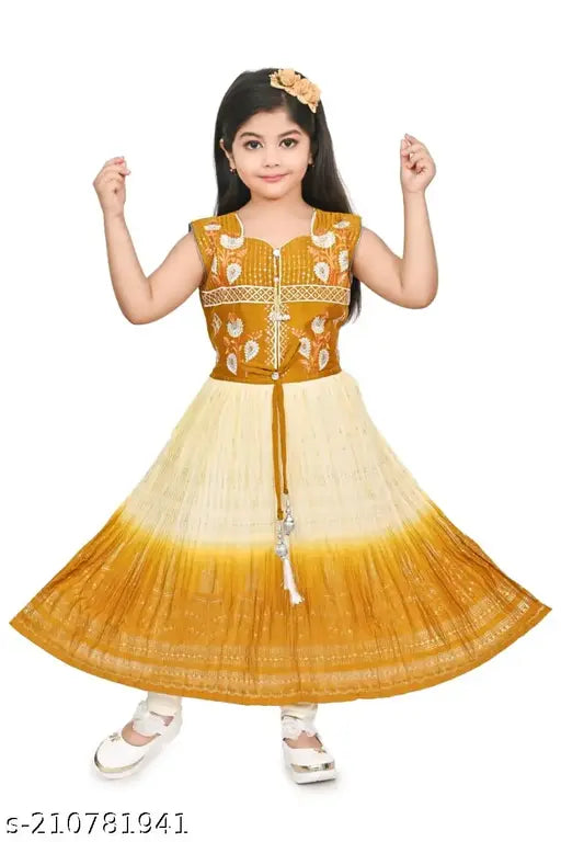 Yellow and white printed children's frock