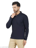 Navy Blue Solid Cotton Polo T-Shirt, full sleeve, long sleeves, 100% Super Combed Cotton, perfect for daily wear or work