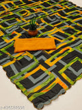 Colorful printed saree with paisley pattern, 6 yards length, handmade details