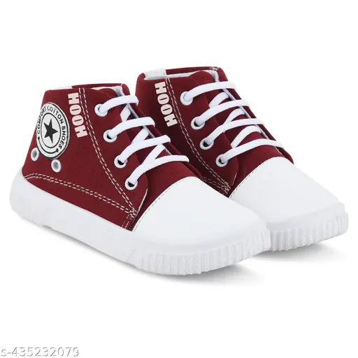 Maroon sneakers with white laces, lightweight design, high-quality sole, suitable for running outdoor, walking gym training, daily wear for kids